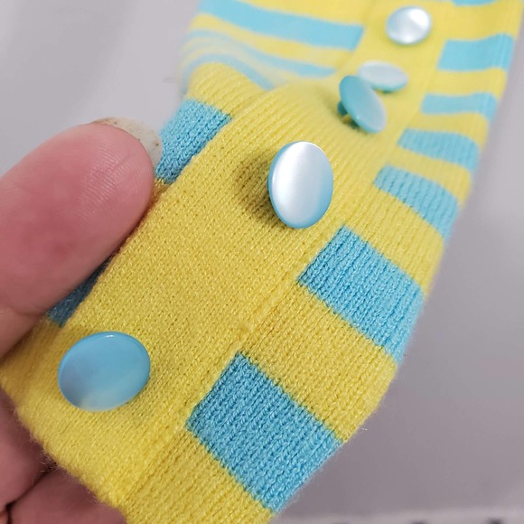 RONDINA New York Blue Yellow Cropped Striped Cardigan Sweater Size L - Picture 7 of 10